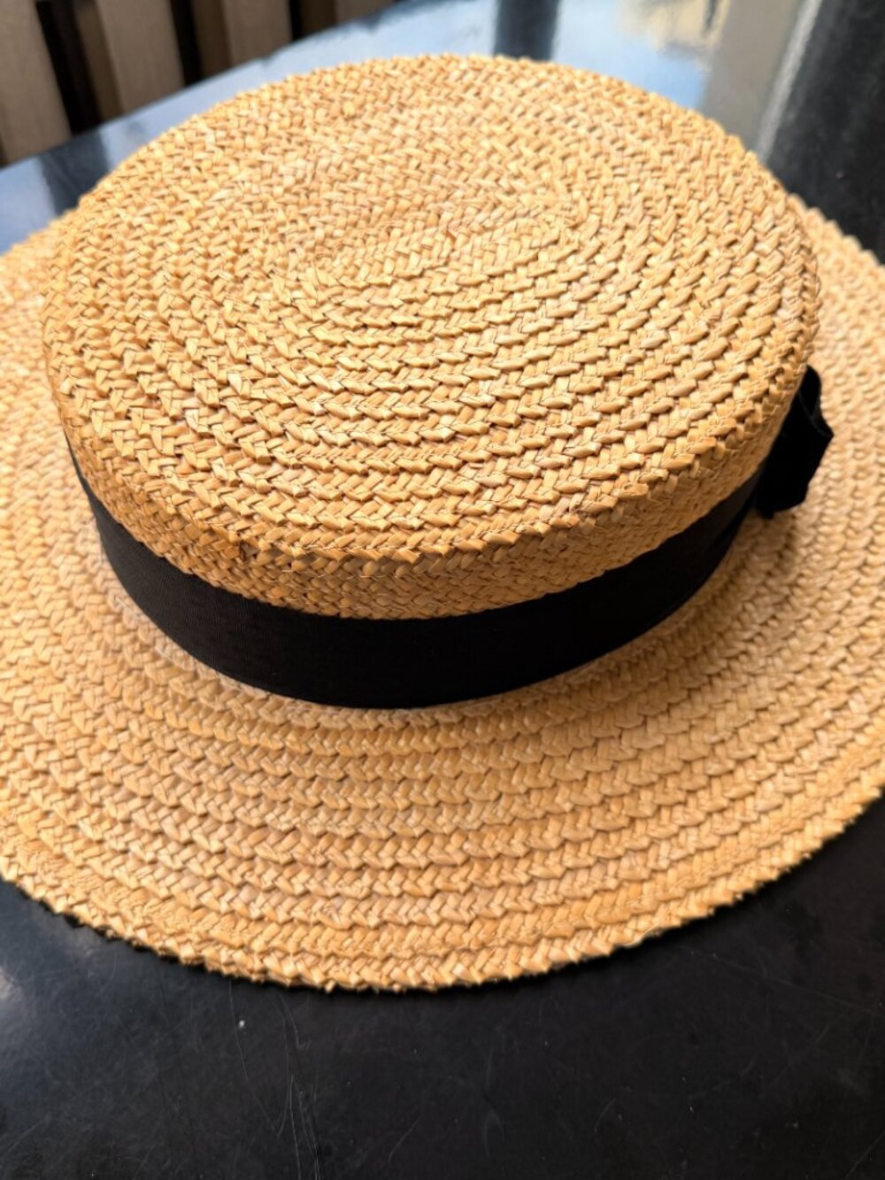 Vintage Yves St. Laurent Straw Boat Hat with Ribbon - Picture 2 of 11